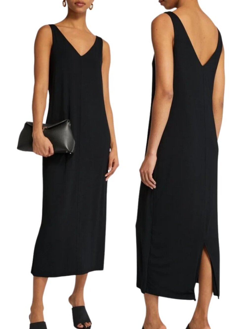 Rag & Bone Luca Midi Dress Women's XS Black V-Neck Minimalist Designer Slit Chic